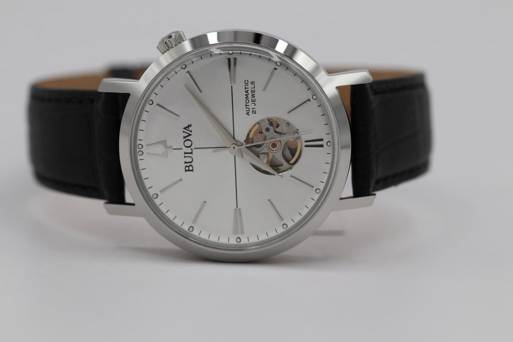 Bulova - Aerojet, Stainless Steel Black Leather Automatic Men's Watch - 96A315