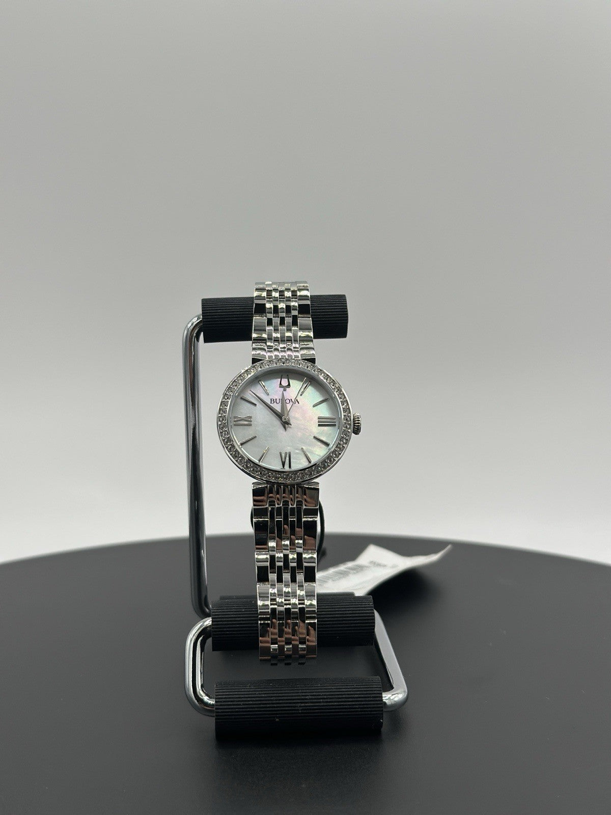 Bulova Women's Crystals Earrings Necklace Watch Set Silver 30MM 96X149