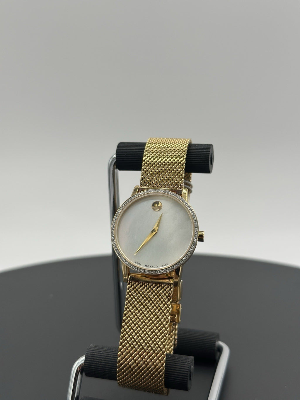Movado Women's Watch 0607307 White MOP Dial Swiss Quartz Diamond Gold Mesh Band