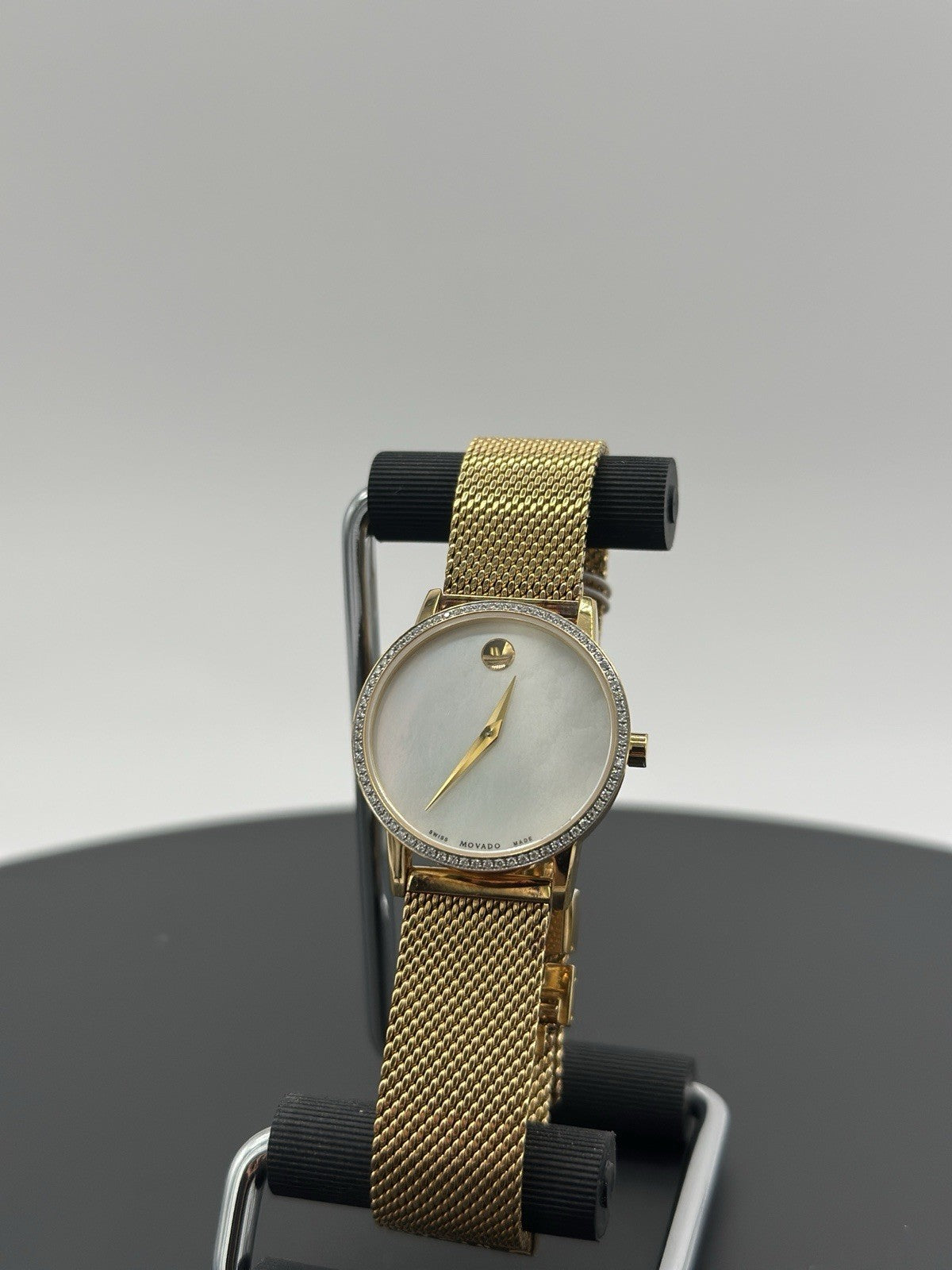 Movado Women's Watch 0607307 White MOP Dial Swiss Quartz Diamond Gold Mesh Band