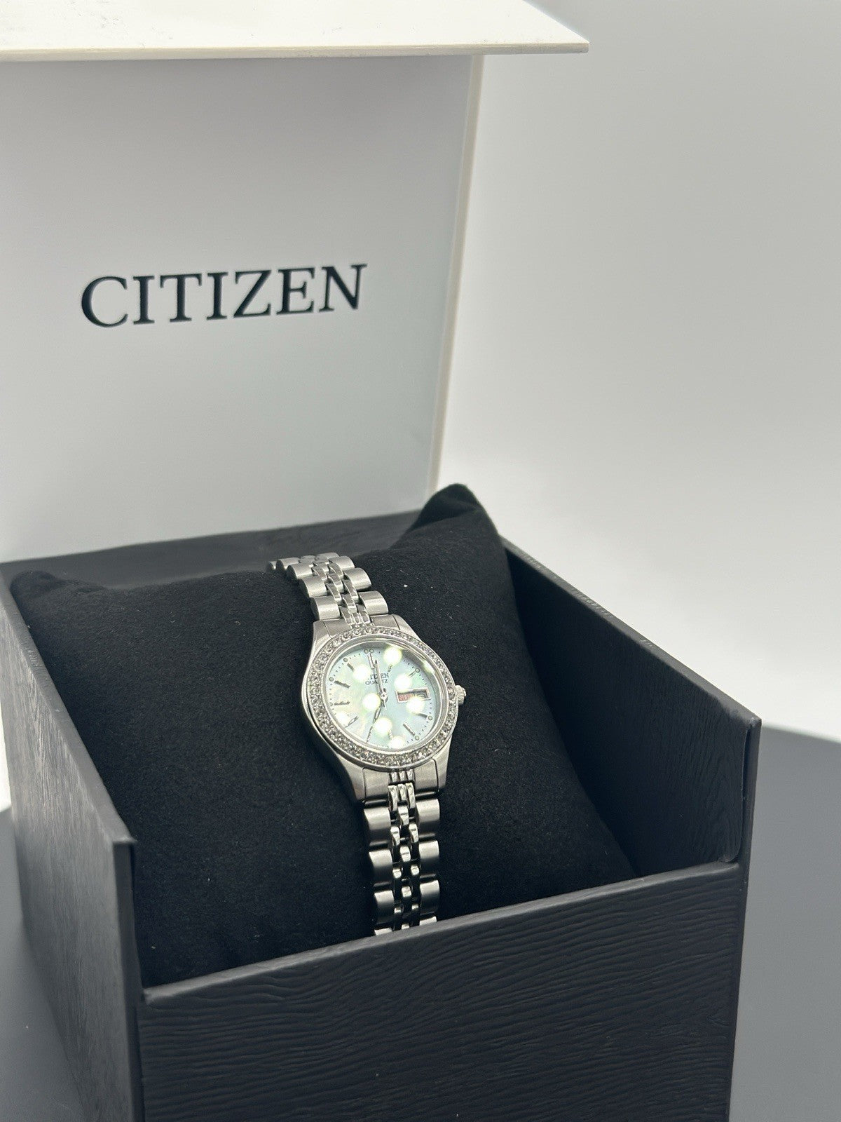 Citizen Quartz  EQ0530-51N Pearl Blue Dial Ladies Watch Women's Crystal Accented