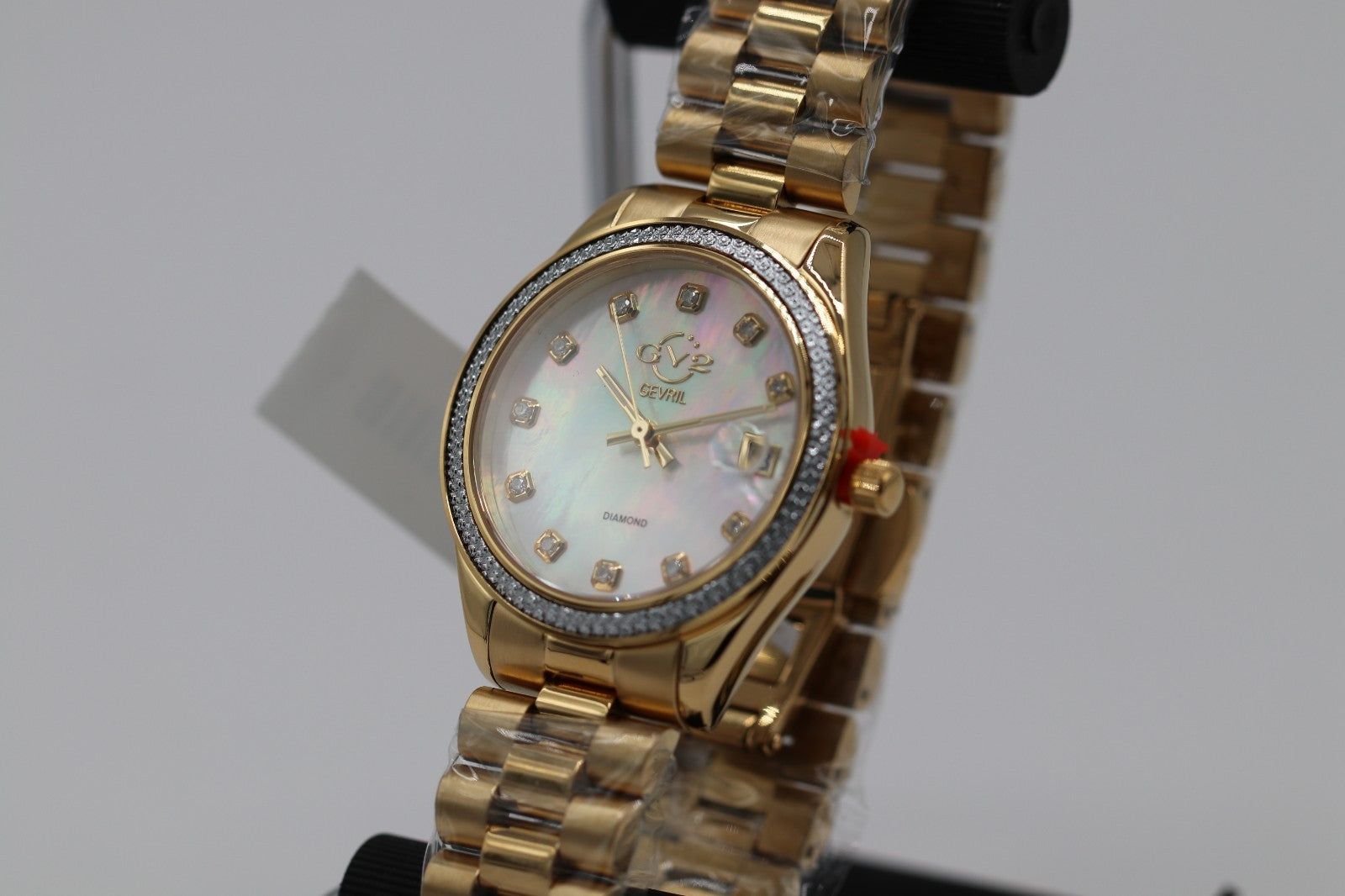 GV2 by Gevril Womens 12422B Turin Diamond MOP Dial IPYG Steel Swiss Quartz Watch
