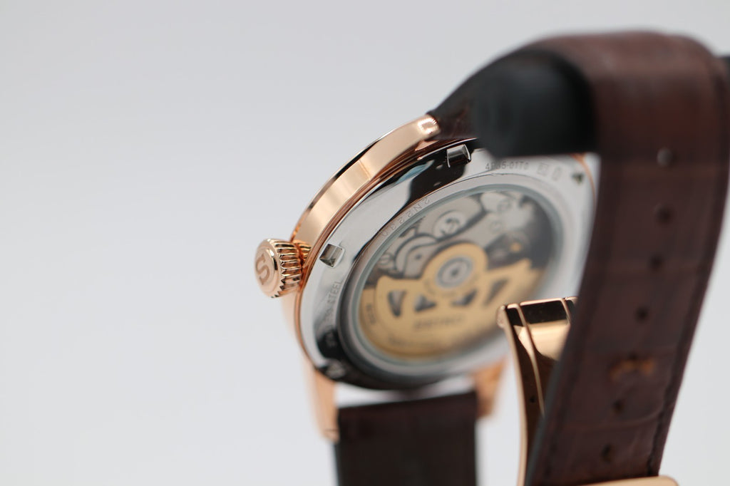 Seiko Men's Presage Automatic Rose Gold Stainless Steel Leather Watch SRPB46