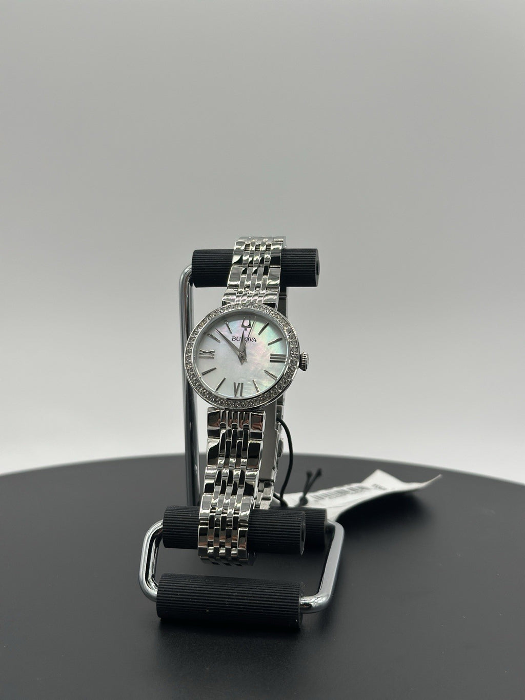 Bulova Women's Crystals Earrings Necklace Watch Set Silver 30MM 96X149