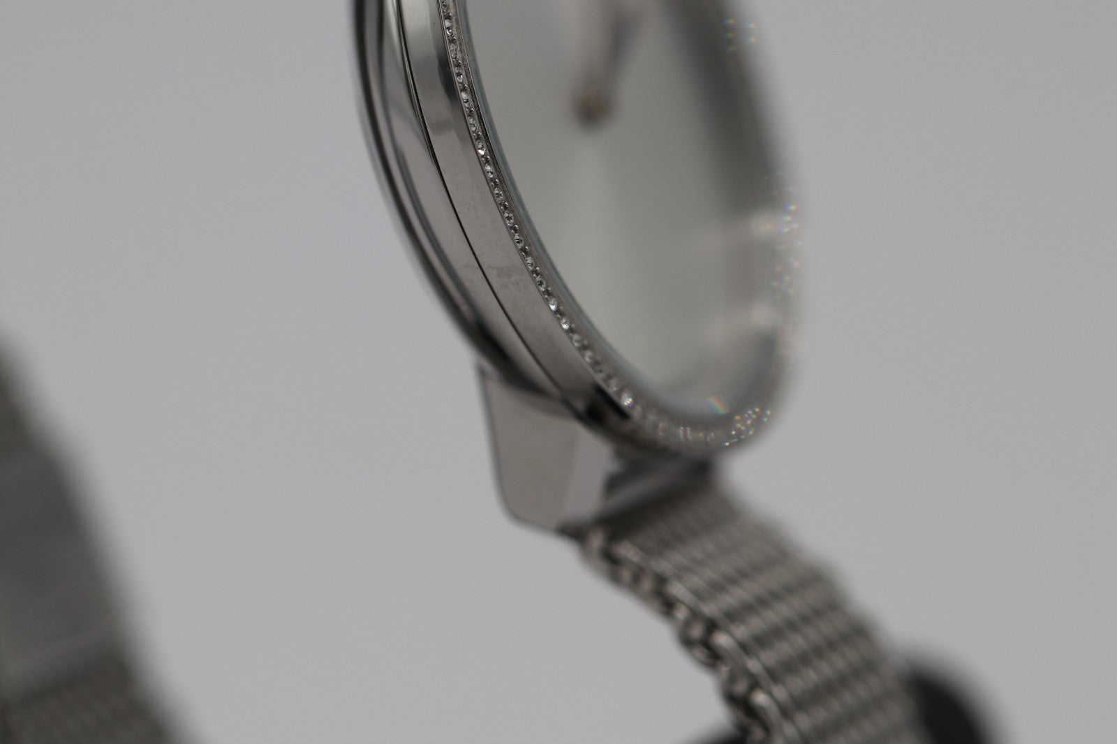 Movado Bold 3600840 Shimmer Silver Dial Mesh Band Crystal Accented Ladies Watch