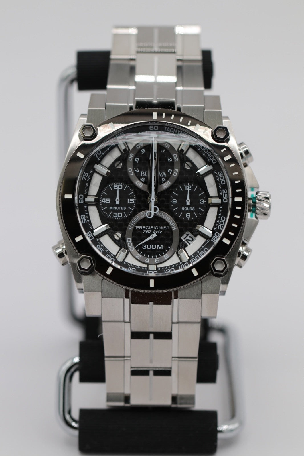 Bulova Precisionist Men's Chronograph Calendar Quartz Silver Watch 46 MM 98B405