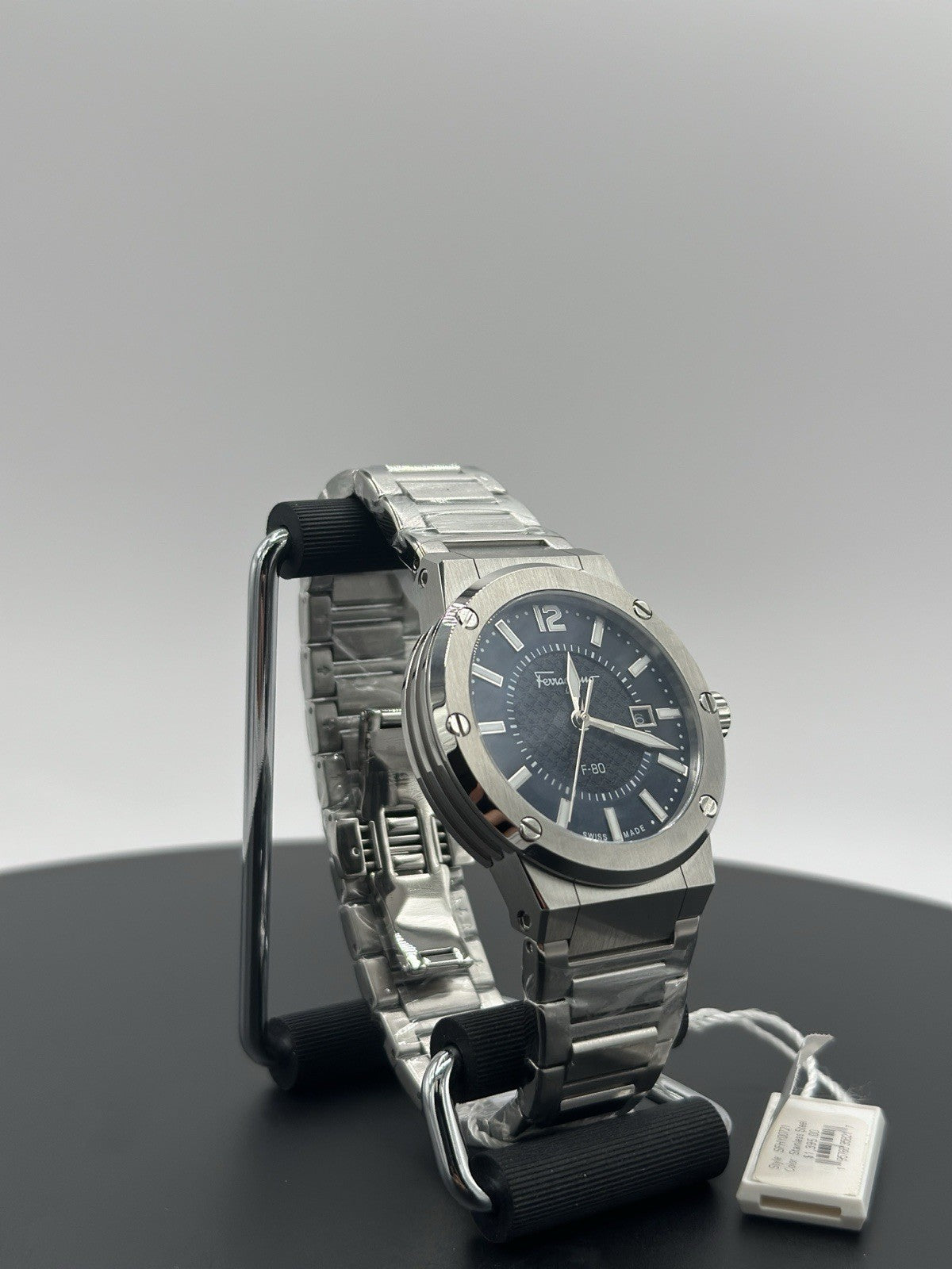 Ferragamo Mens F-80 Stainless Steel 44mm Bracelet Fashion Watch $1,395 Retail