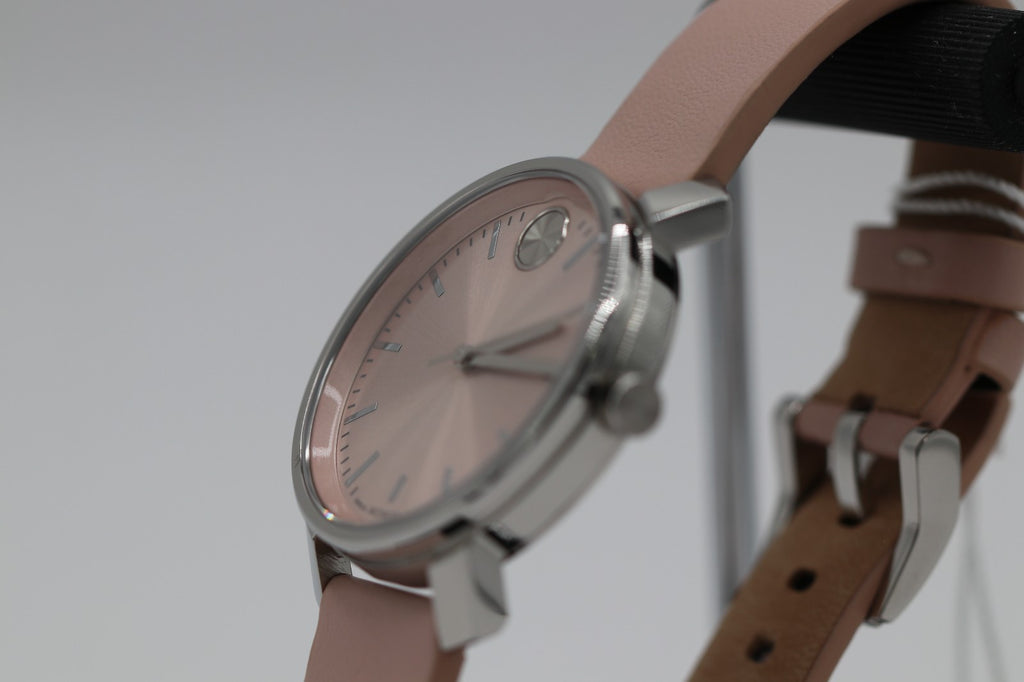 Movado Bold Access Quartz Pink Dial Leather Strap Ladies Watch 3601162