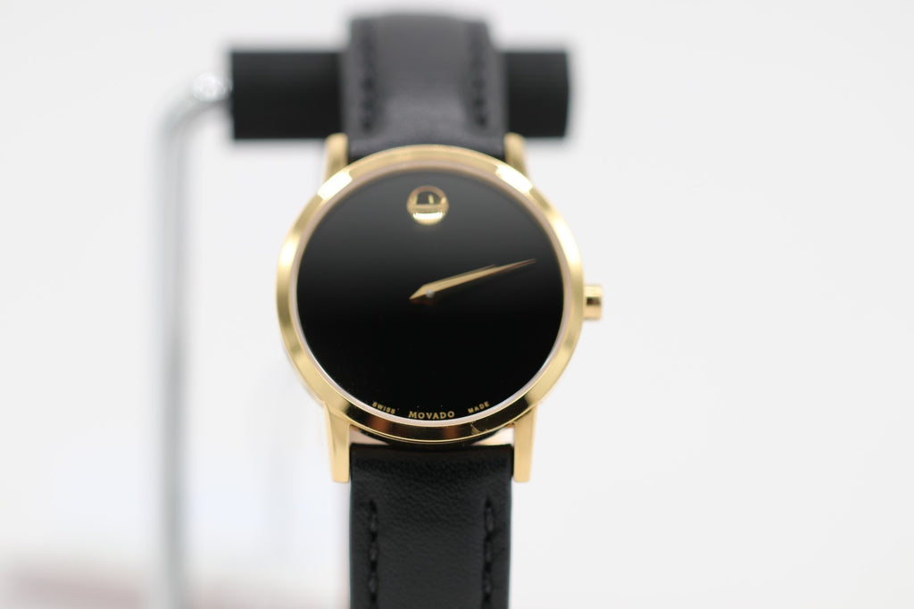 Movado Women's Watch 0607275 Swiss Quartz Gold Museum Black Dial Leather Band