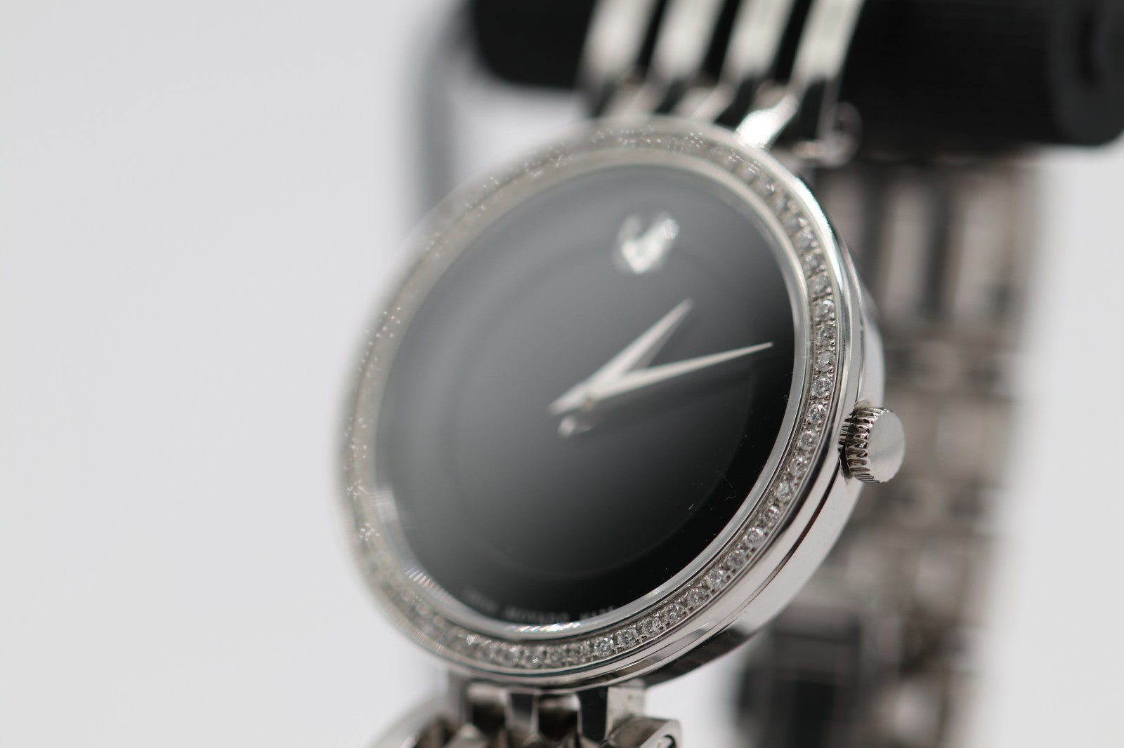 Movado Womens Watch 0607052 Esperanza Diamond Black Dial Swiss Quartz Steel 28mm