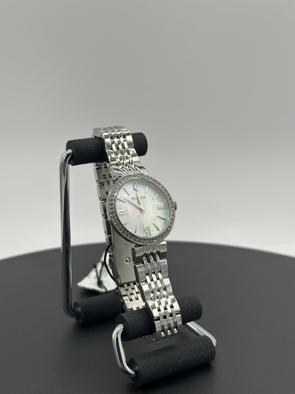 Bulova Women's Crystals Earrings Necklace Watch Set Silver 30MM 96X149