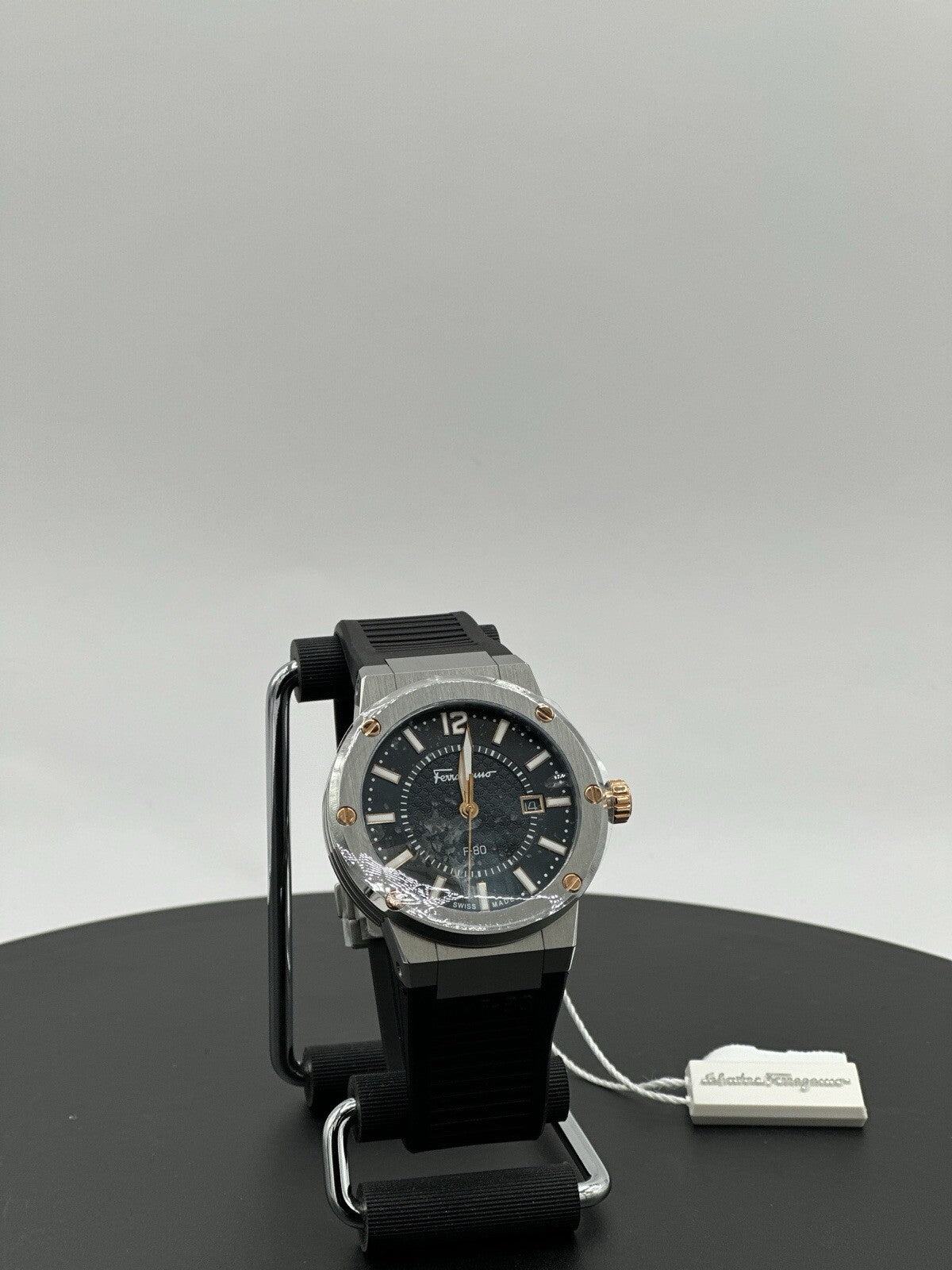 Salvatore Ferragamo F-80 44 mm Silver Stainless Steel with Black Rubber $1,195