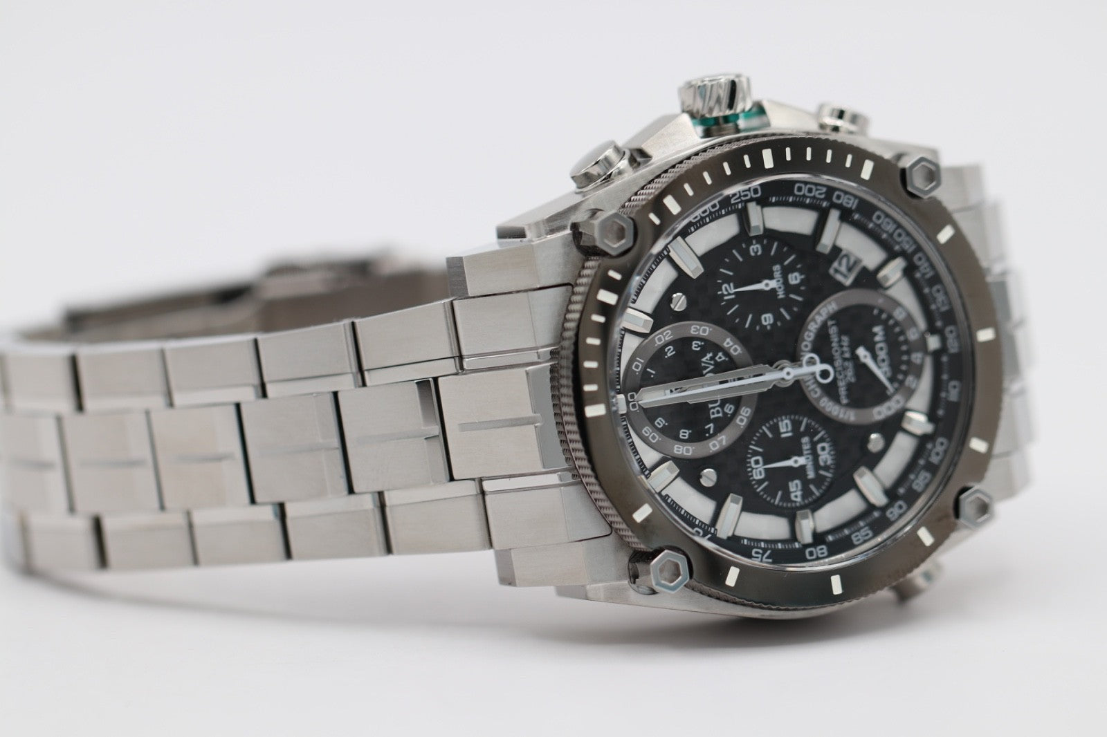 Bulova Precisionist Men's Chronograph Calendar Quartz Silver Watch 46 MM 98B405
