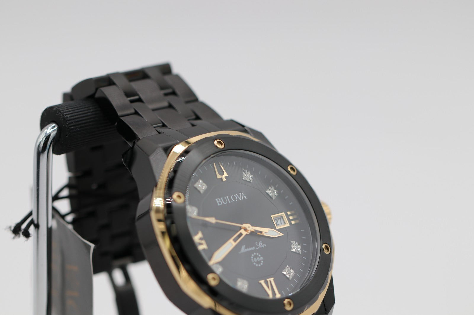 Bulova Marine Star Quartz Diamond Black Stainless Steel Men's Watch 98D176