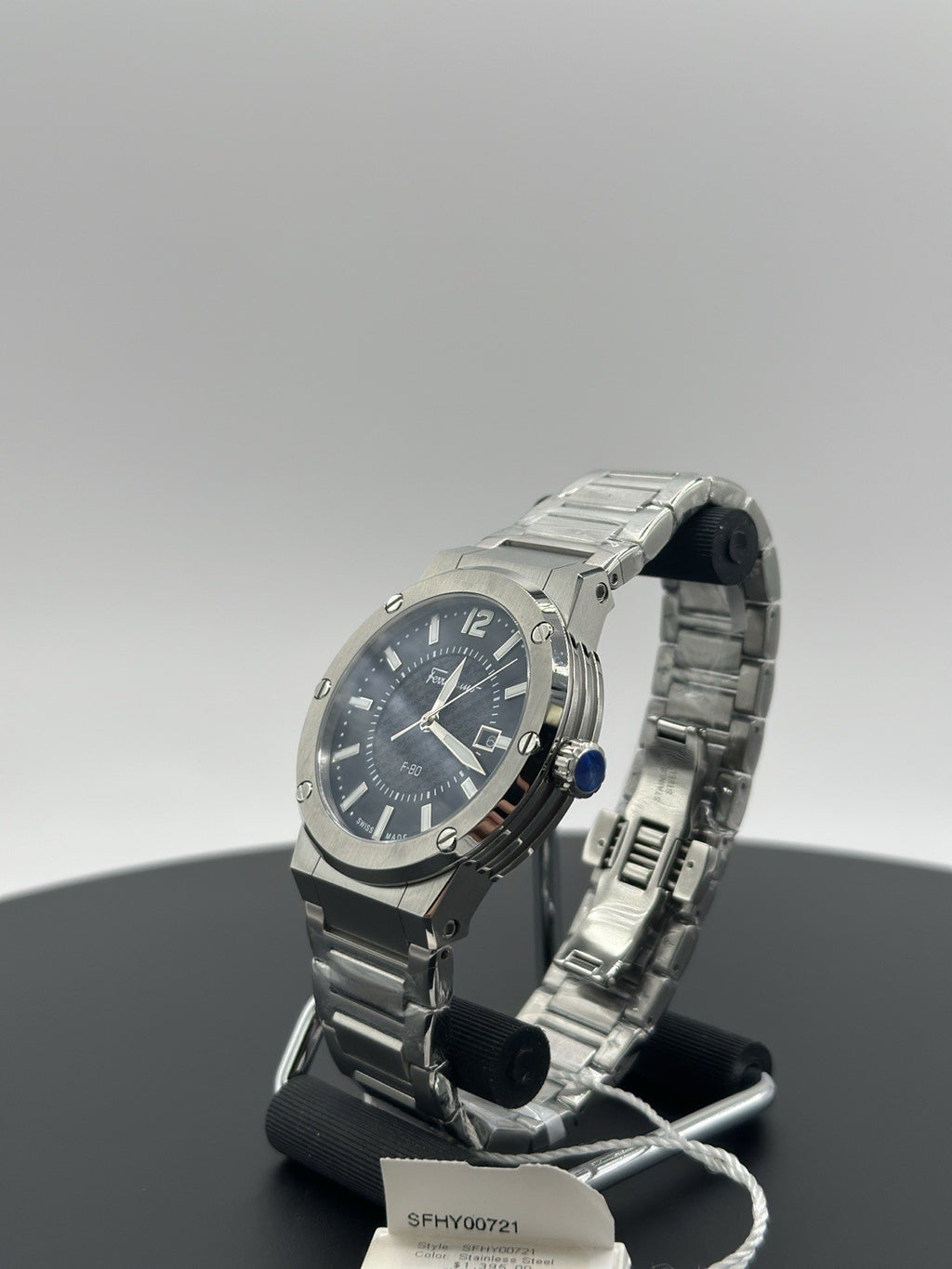 Ferragamo Mens F-80 Stainless Steel 44mm Bracelet Fashion Watch $1,395 Retail