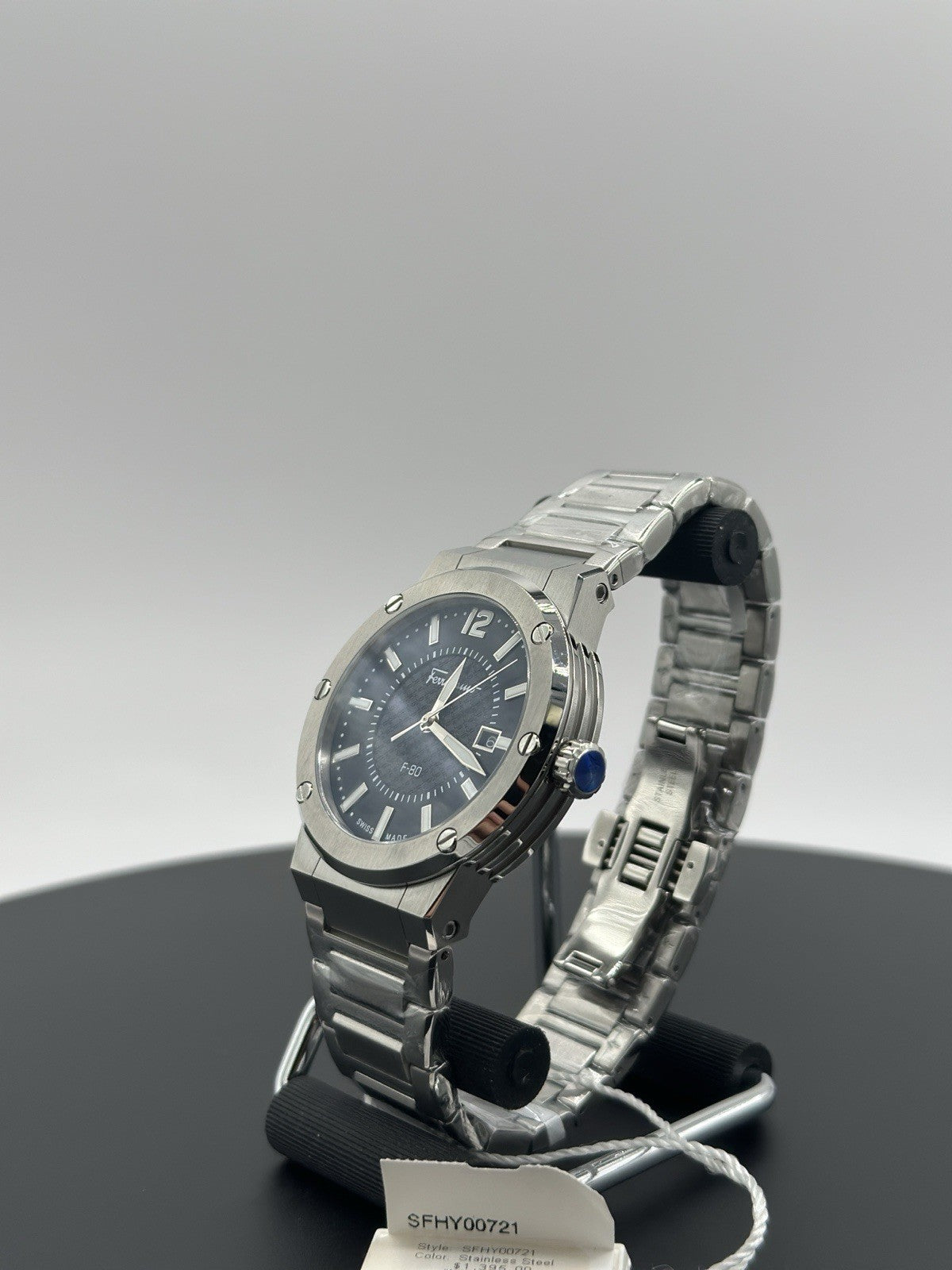 Ferragamo Mens F-80 Stainless Steel 44mm Bracelet Fashion Watch $1,395 Retail