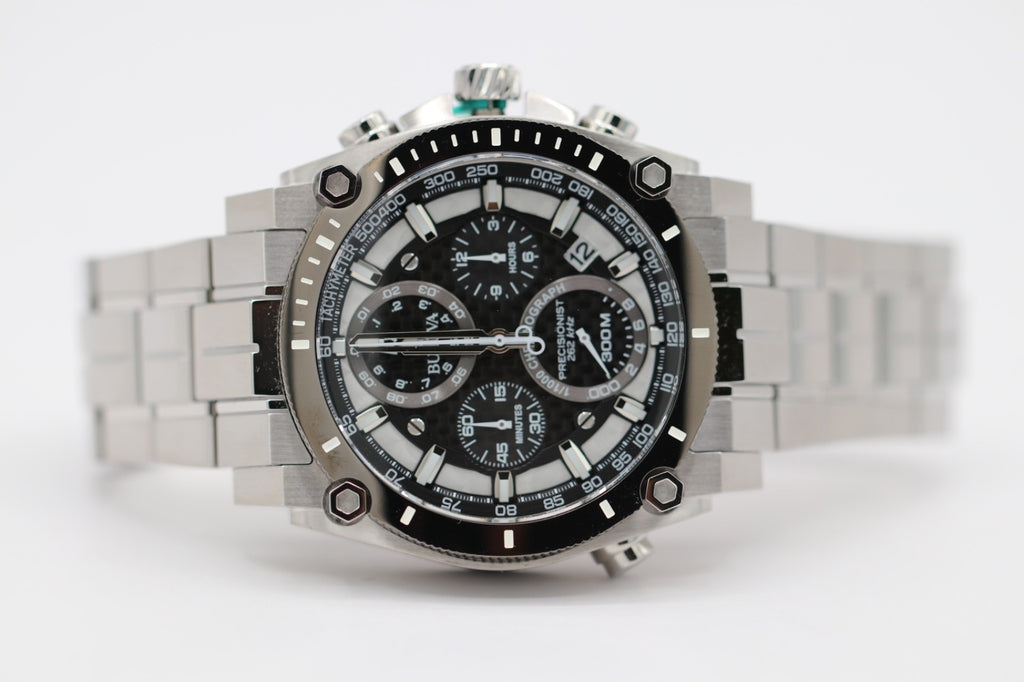 Bulova Precisionist Men's Chronograph Calendar Quartz Silver Watch 46 MM 98B405