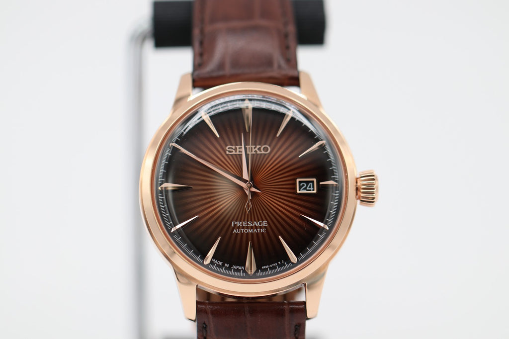 Seiko Men's Presage Automatic Rose Gold Stainless Steel Leather Watch SRPB46