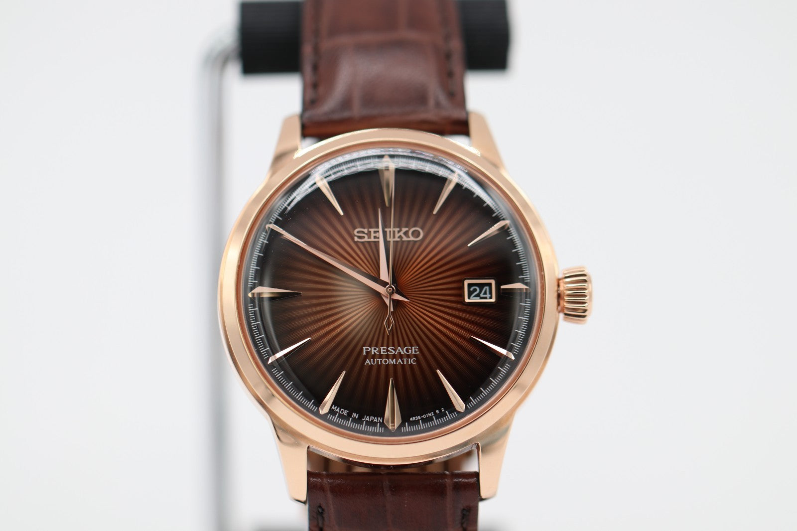 Seiko Men's Presage Automatic Rose Gold Stainless Steel Leather Watch SRPB46