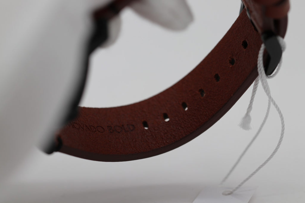 MOVADO BOLD 3600305 42mm Black Stainless Steel Case Brown Leather Band