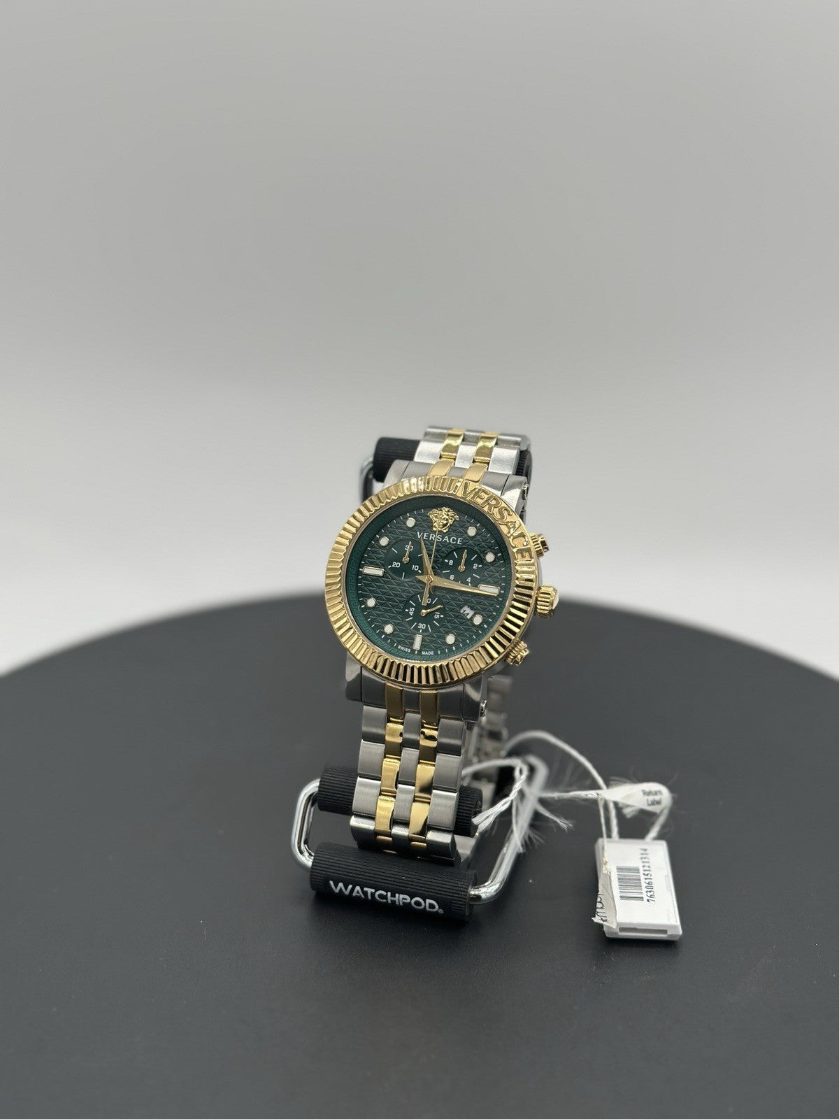 Versace V-Chrono Quartz Green Dial Two Tone Stainless Steel Mens Watch VESQ00722