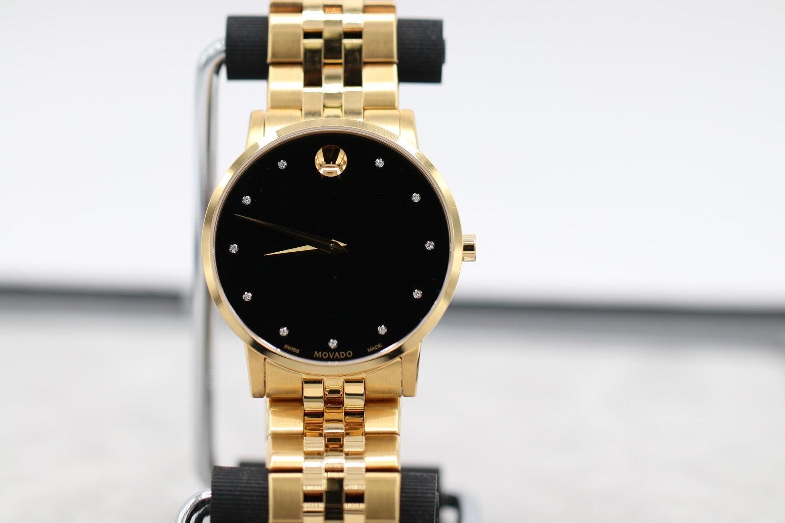 Movado Museum Series Men's Gold Tone Black Dial Diamond Quartz Watch 0607625