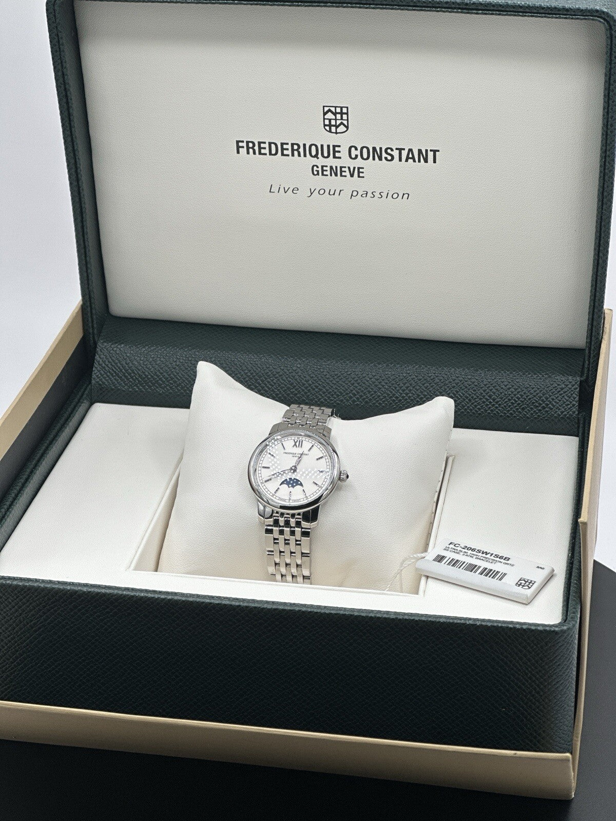 Frederique Constant Slimline Moonphase Stainless Steel Swiss Watch-FC 206W1S6B