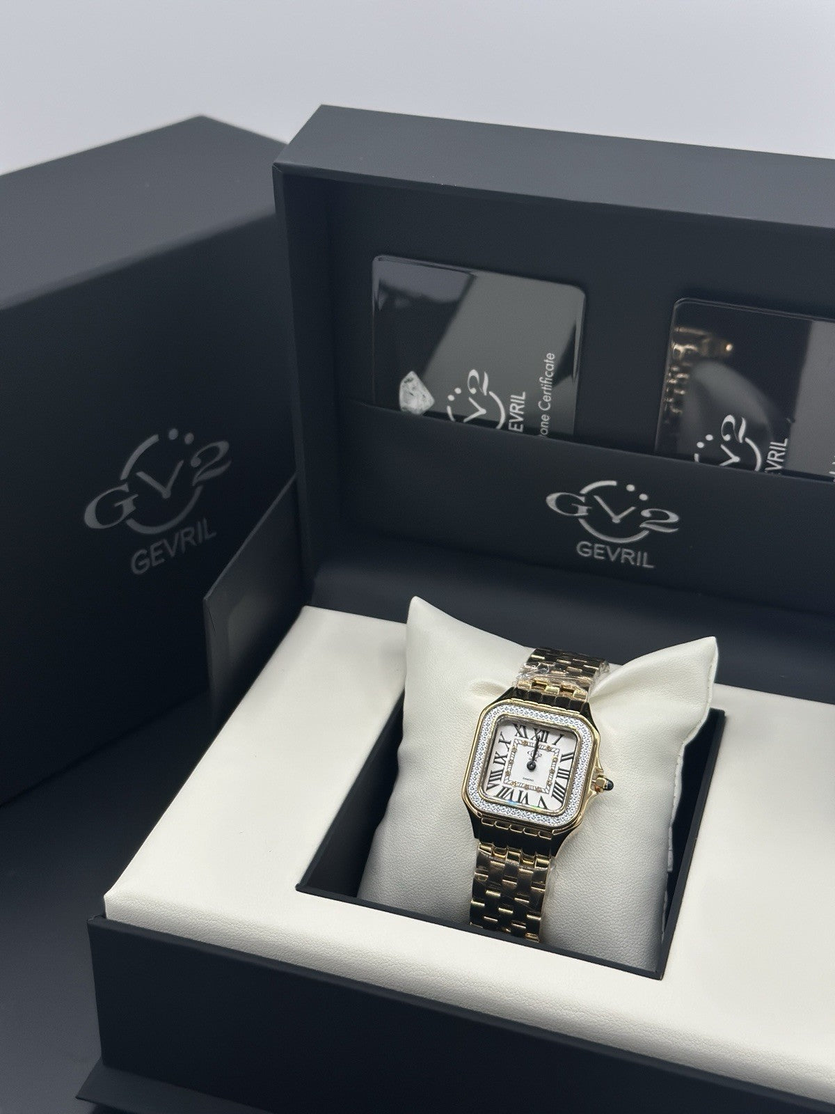 GV2 by Gevril Women's Milan 12112B Swiss Quartz IPYG Gold Steel Diamond Watch