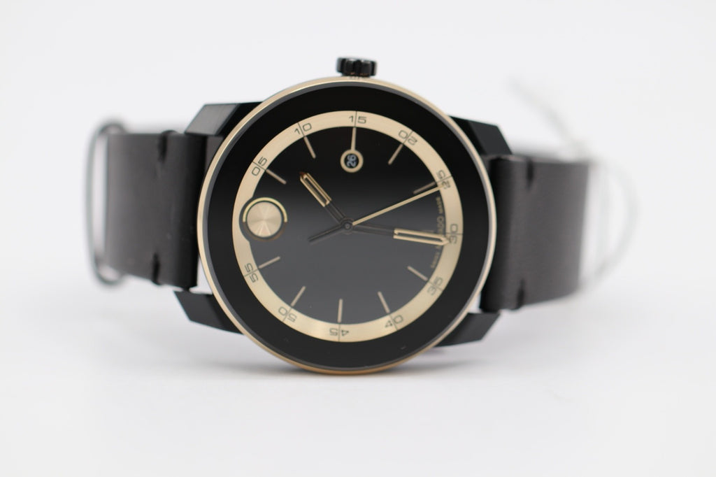 Movado Bold TR90 SWISS Quartz Black Dial Leather Strap Men's Watch 3601130