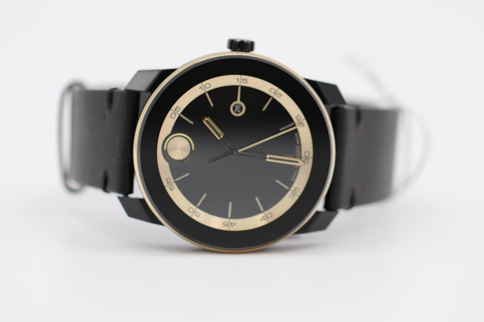 Movado Bold TR90 SWISS Quartz Black Dial Leather Strap Men's Watch 3601130