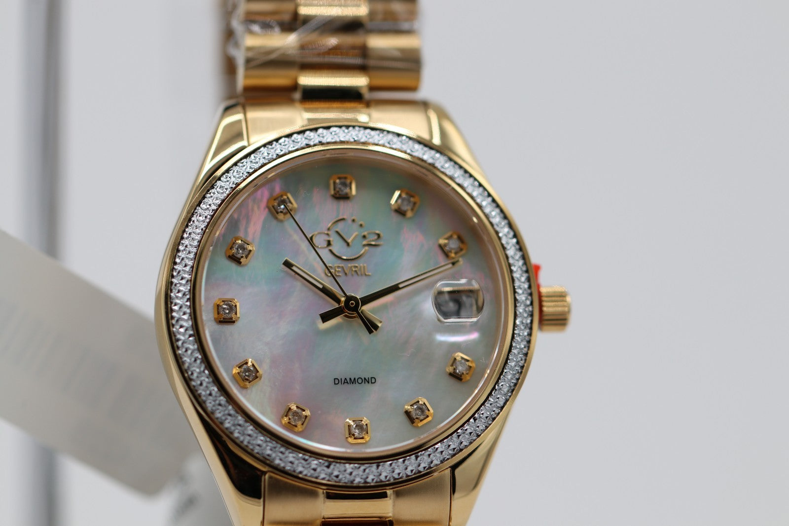 GV2 by Gevril Womens 12422B Turin Diamond MOP Dial IPYG Steel Swiss Quartz Watch