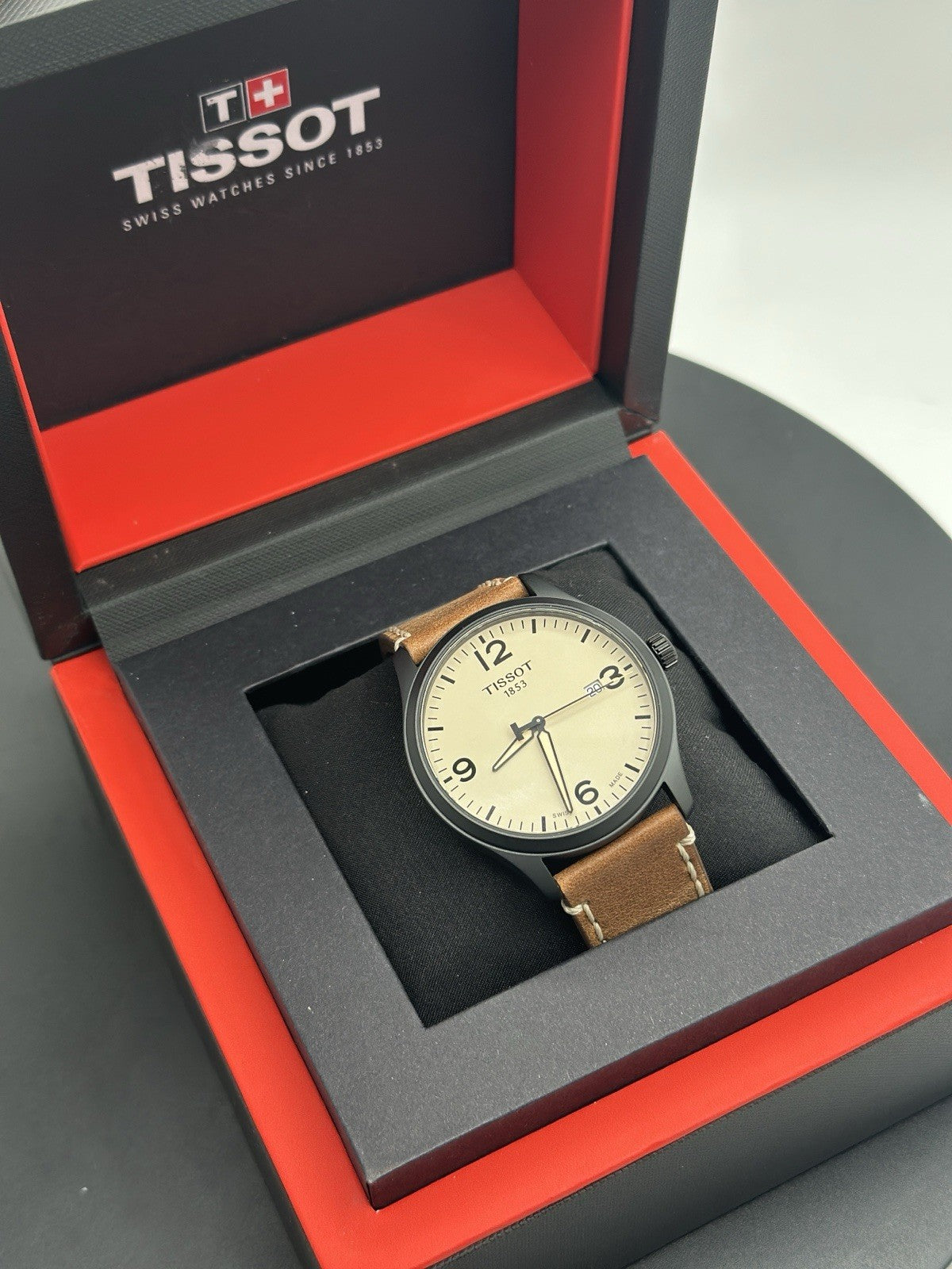 Tissot Mens Gent XL 316L 42mm Black Stainless Steel Case Brown Leather Strap