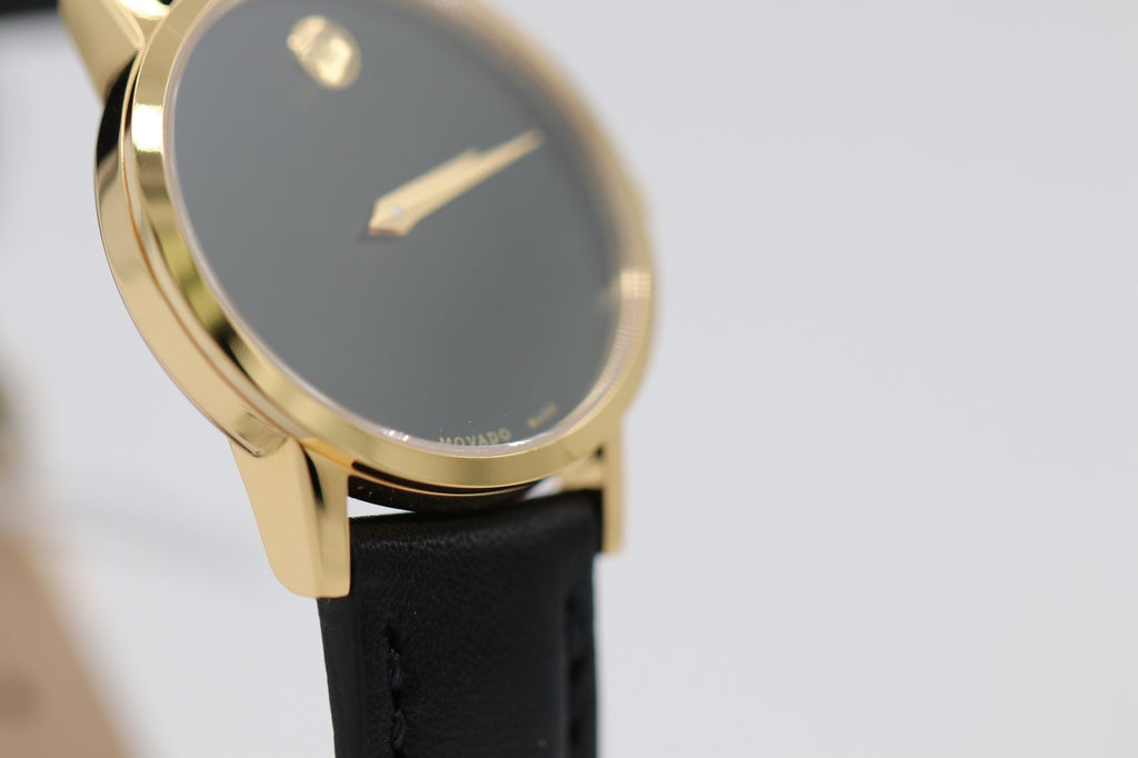 Movado Women's Watch 0607275 Swiss Quartz Gold Museum Black Dial Leather Band