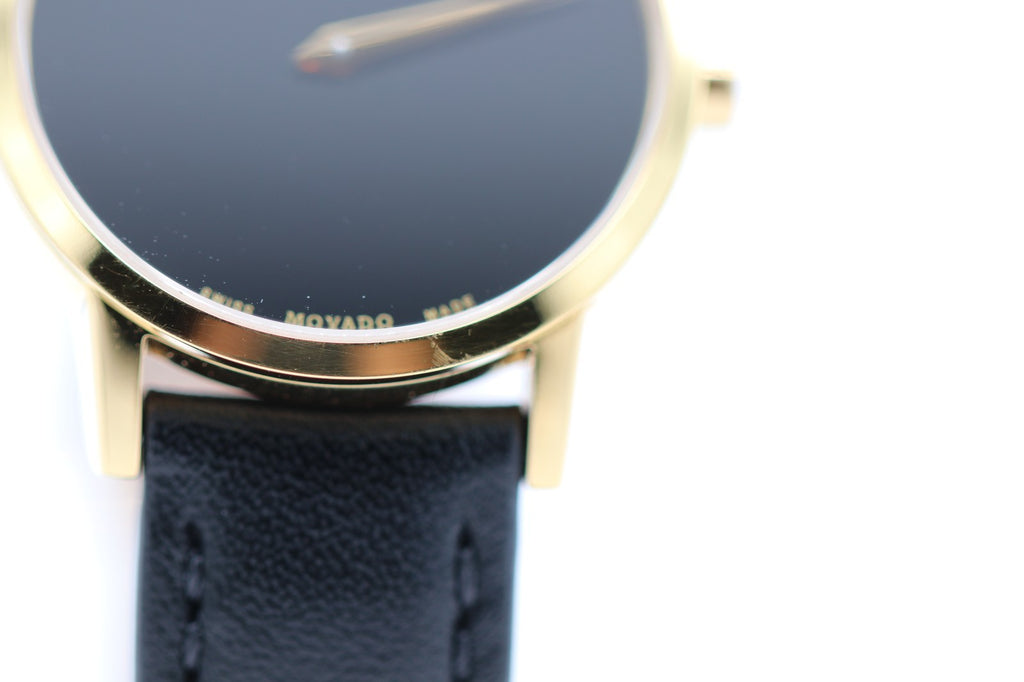Movado Women's Watch 0607275 Swiss Quartz Gold Museum Black Dial Leather Band