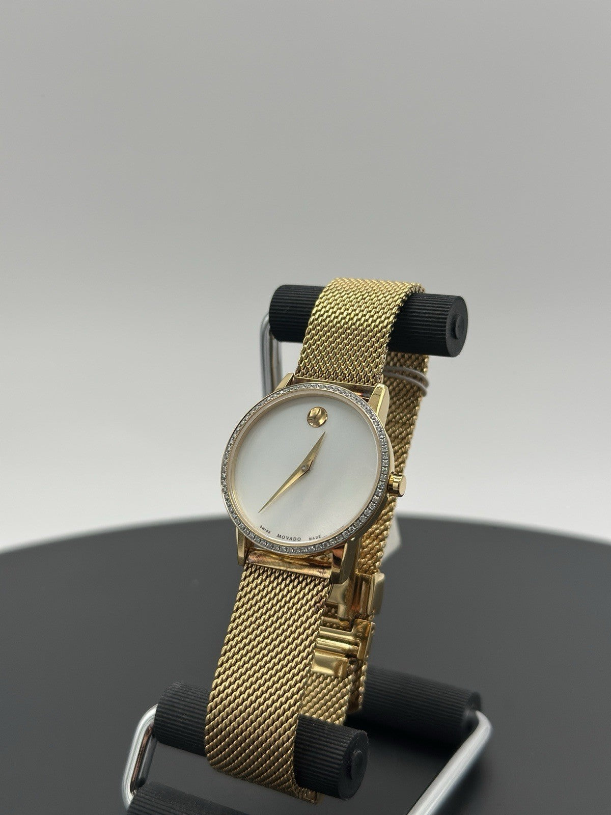 Movado Women's Watch 0607307 White MOP Dial Swiss Quartz Diamond Gold Mesh Band