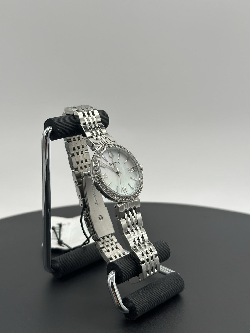 Bulova Women's Crystals Earrings Necklace Watch Set Silver 30MM 96X149
