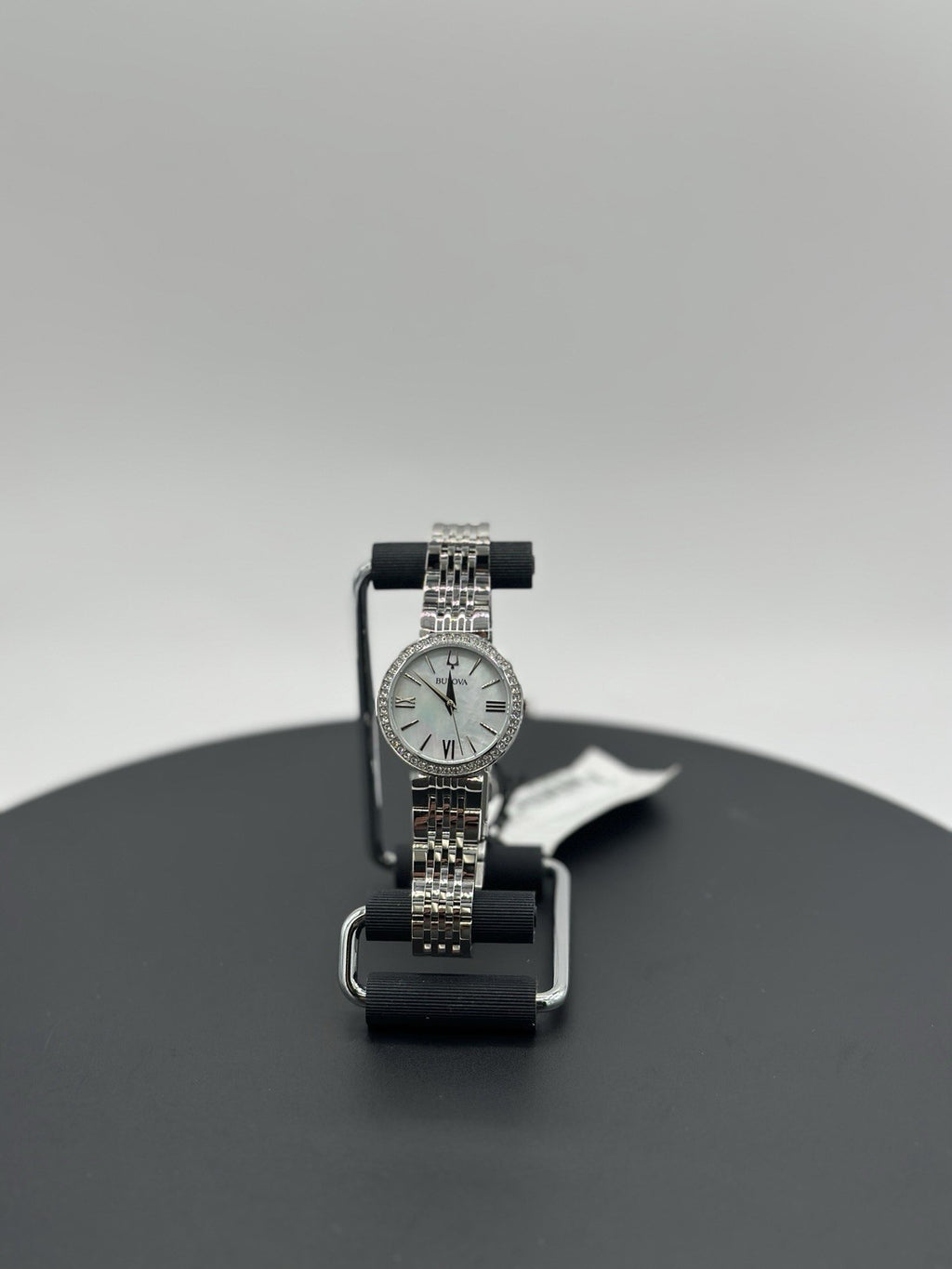 Bulova Women's Crystals Earrings Necklace Watch Set Silver 30MM 96X149