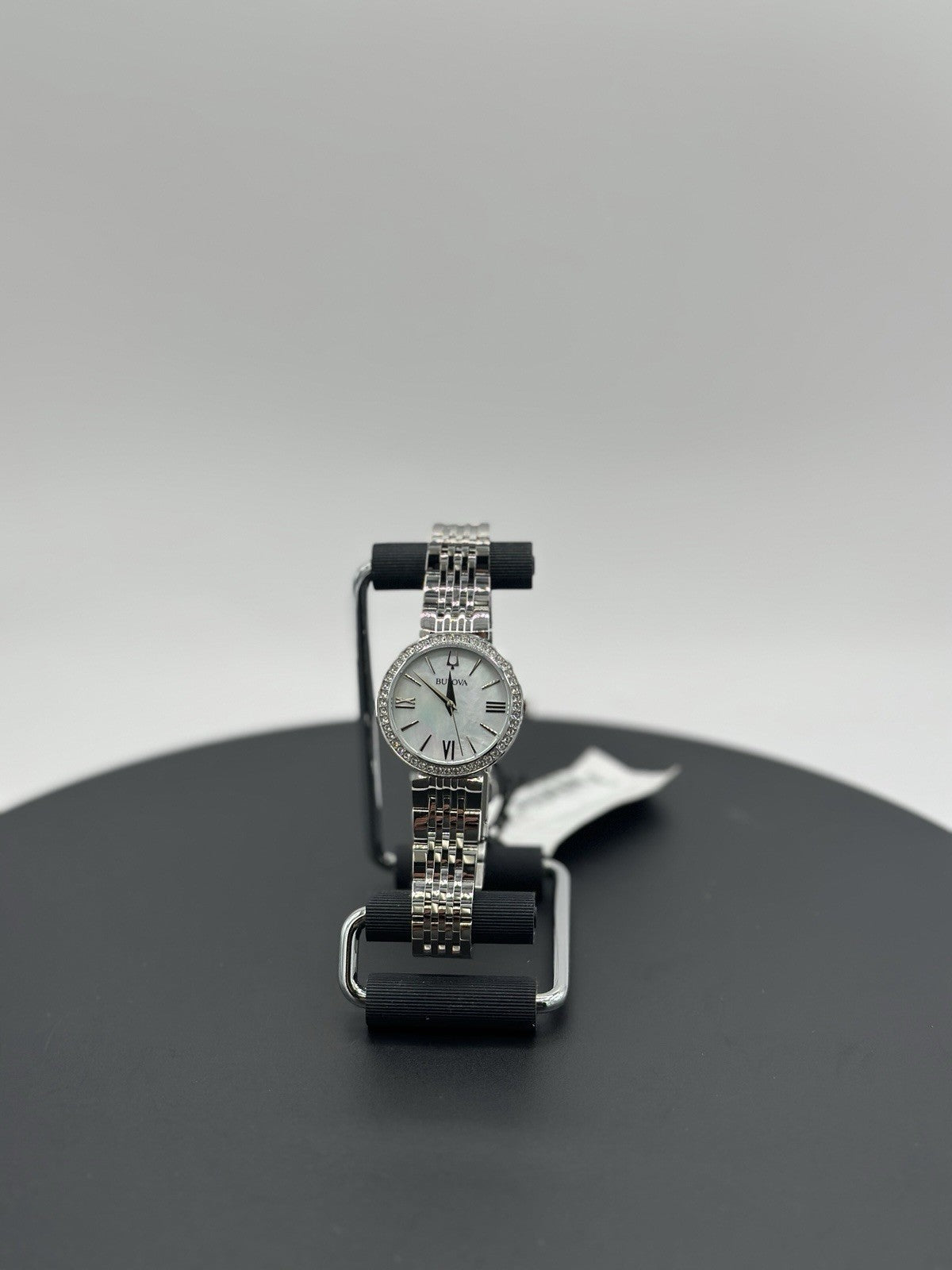 Bulova Women's Crystals Earrings Necklace Watch Set Silver 30MM 96X149