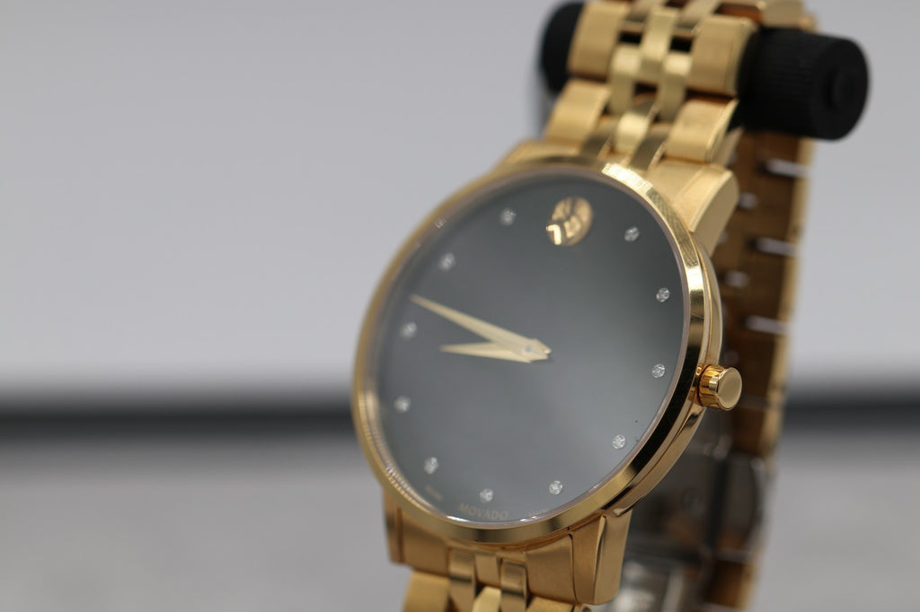 Movado Museum Series Men's Gold Tone Black Dial Diamond Quartz Watch 0607625