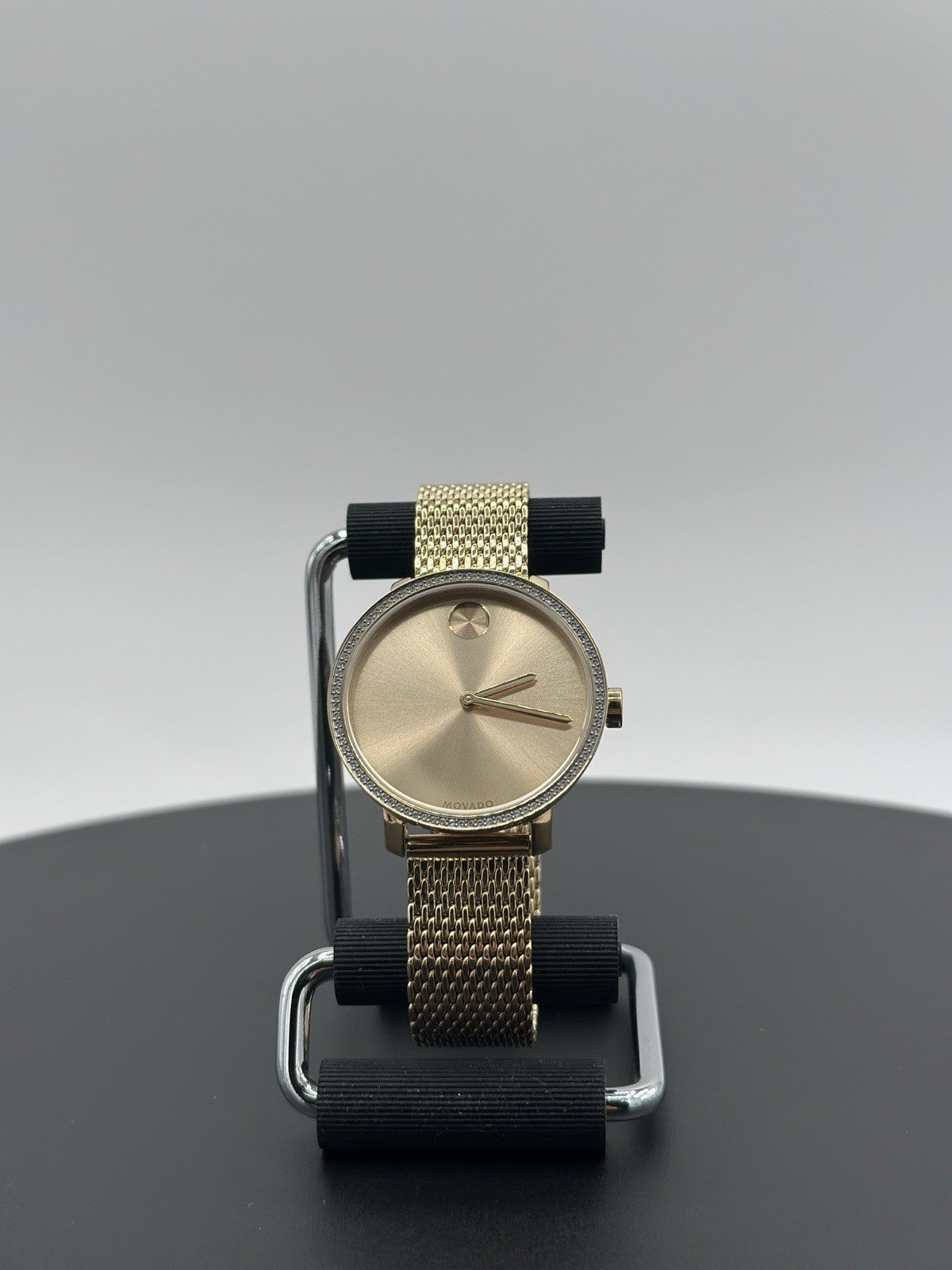 MOVADO BOLD 3600656 SHIMMER GOLD CRYSTAL BEZEL MESH LADIES SWISS WATCH 34 MM
