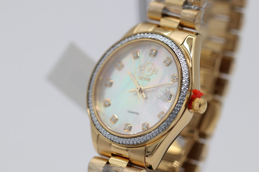 GV2 by Gevril Womens 12422B Turin Diamond MOP Dial IPYG Steel Swiss Quartz Watch