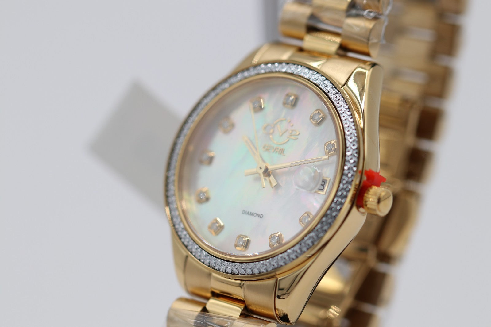 GV2 by Gevril Womens 12422B Turin Diamond MOP Dial IPYG Steel Swiss Quartz Watch