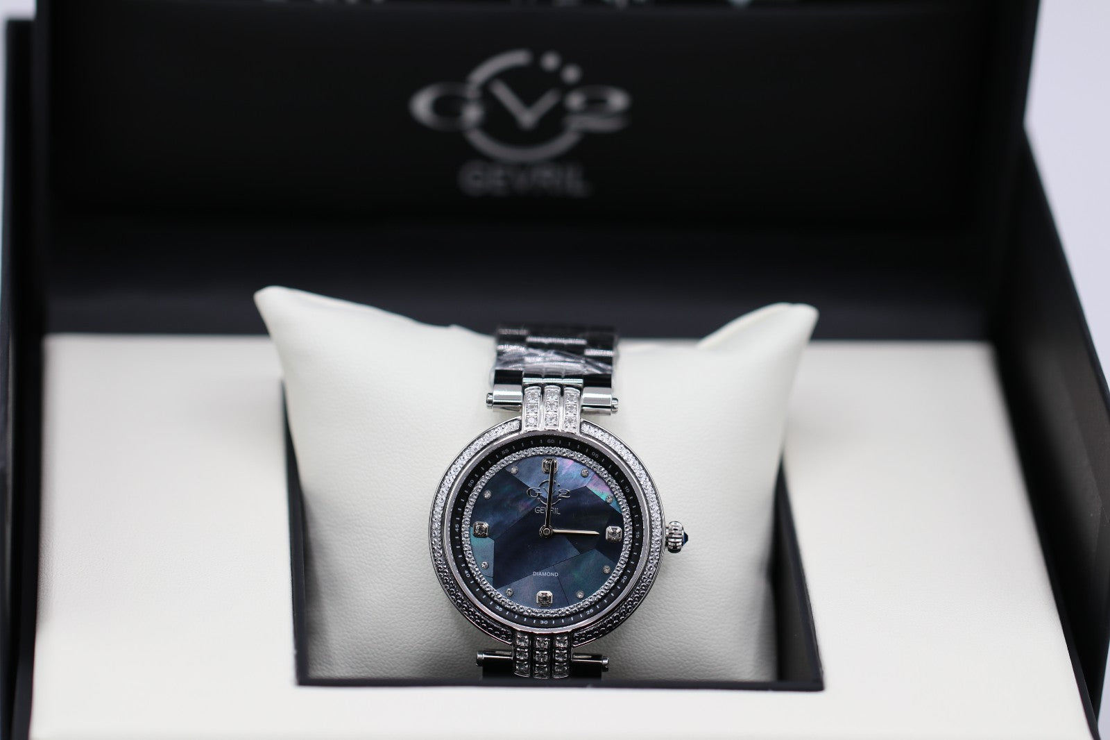 GV2 by Gevril Women's 12800B Matera Gemstone Diamond Black MOP Dial Swiss Watch