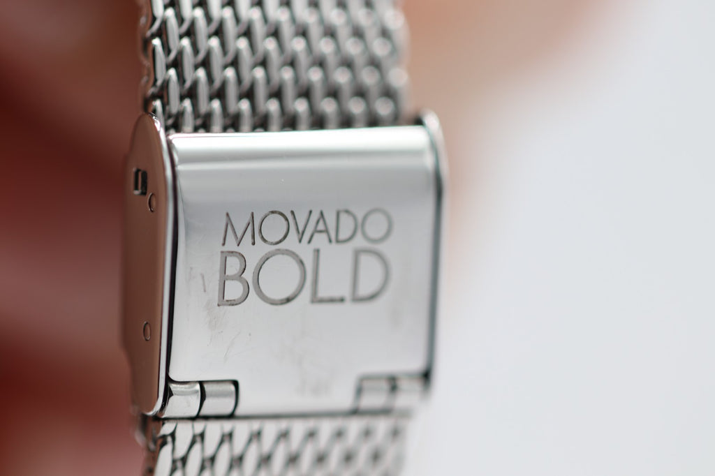 Movado Bold 3600840 Shimmer Silver Dial Mesh Band Crystal Accented Ladies Watch