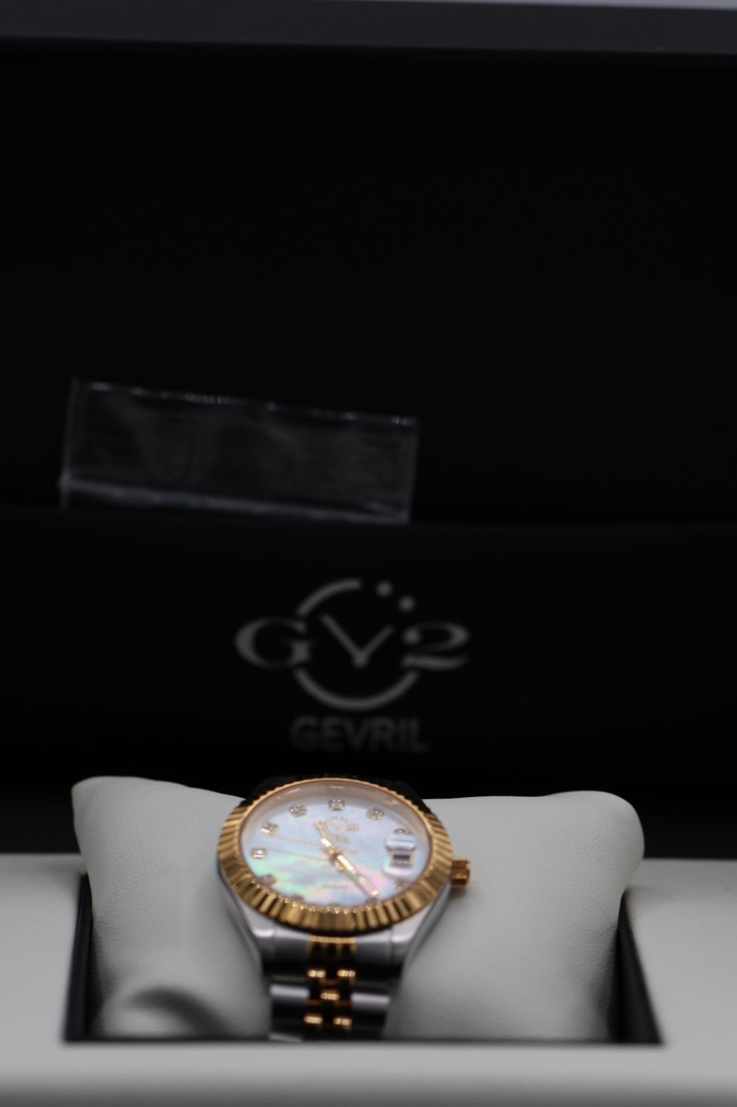 GV2 By Gevril Women's 12404 Naples Diamand White MOP Dial Two Tone Watch