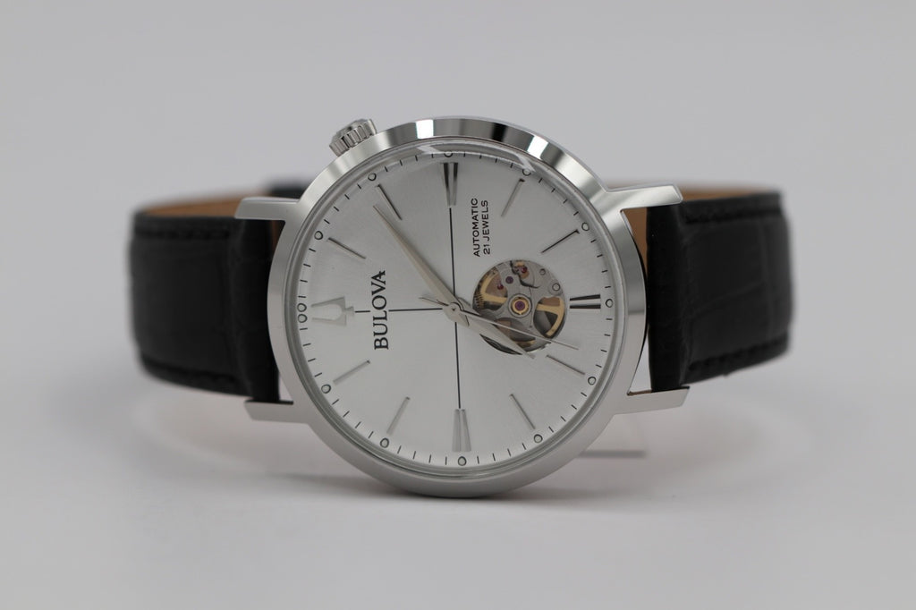 Bulova - Aerojet, Stainless Steel Black Leather Automatic Men's Watch - 96A315