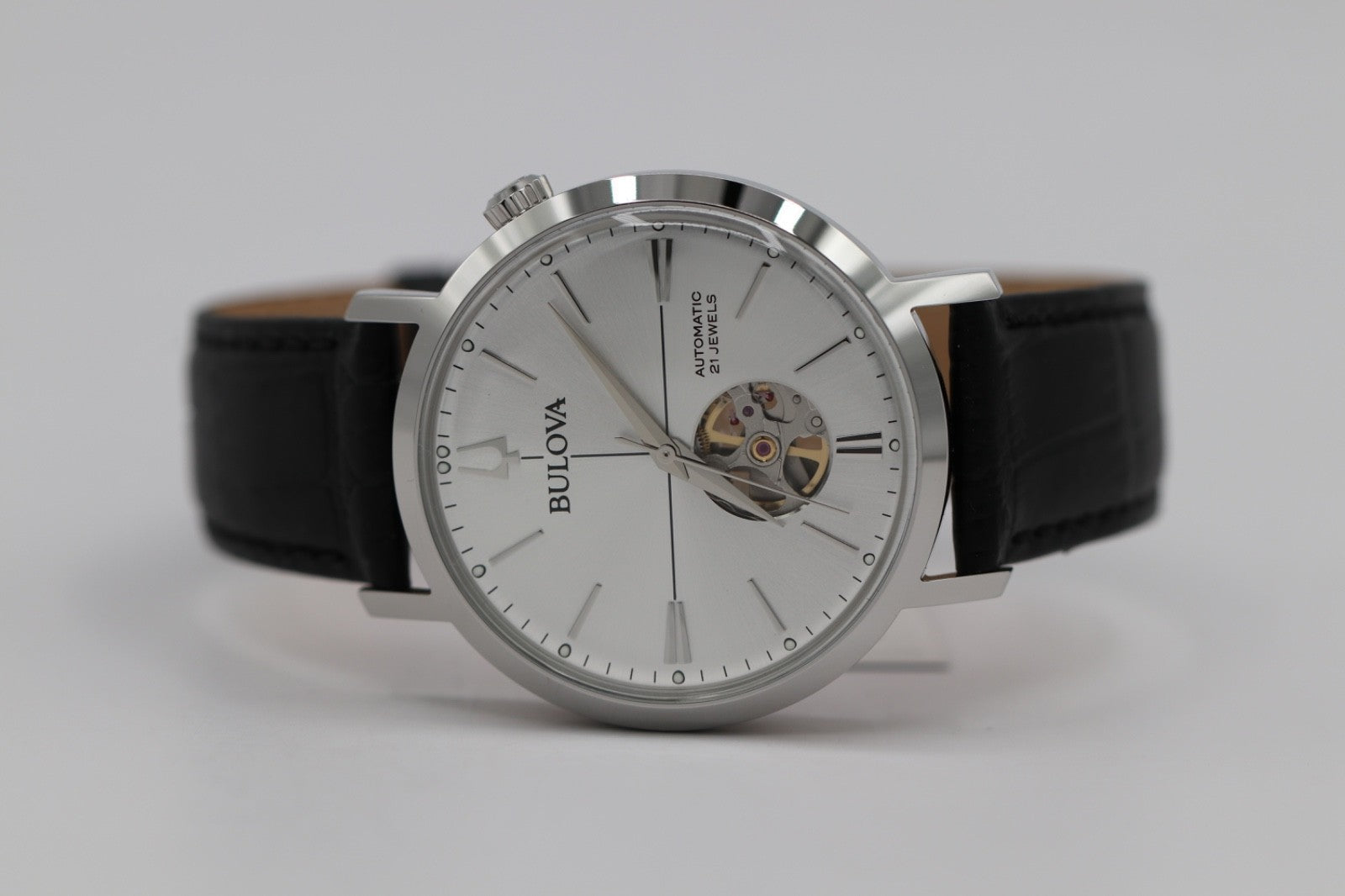 Bulova - Aerojet, Stainless Steel Black Leather Automatic Men's Watch - 96A315