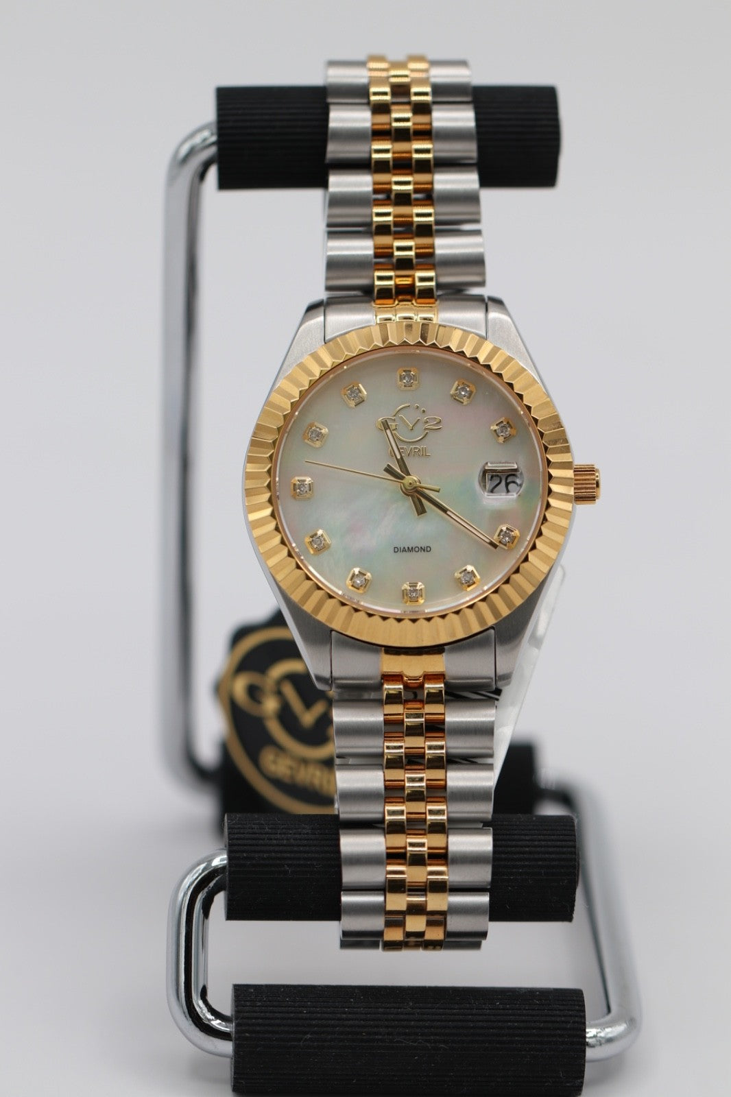 GV2 By Gevril Women's 12404 Naples Diamand White MOP Dial Two Tone Watch
