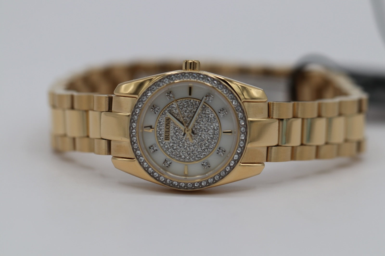 Bulova Classic Gold Tone Stainless Steel Crystal Ladies Watch- Model 98L315 NWT