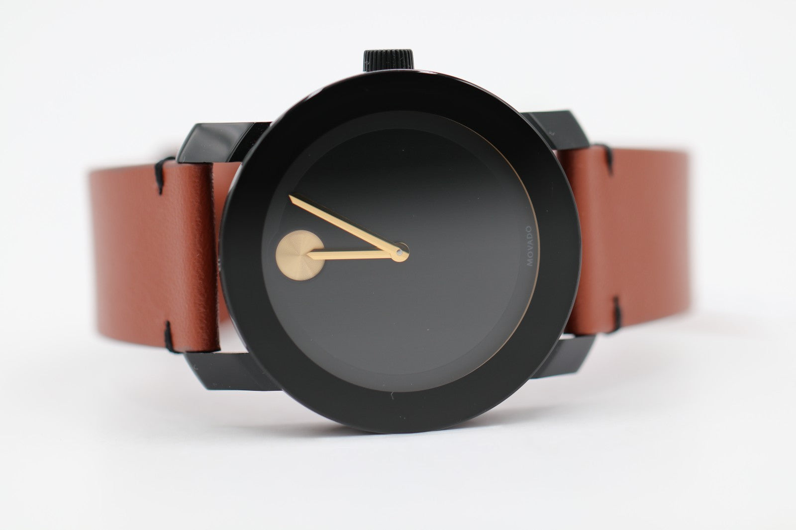 MOVADO BOLD 3600305 42mm Black Stainless Steel Case Brown Leather Band